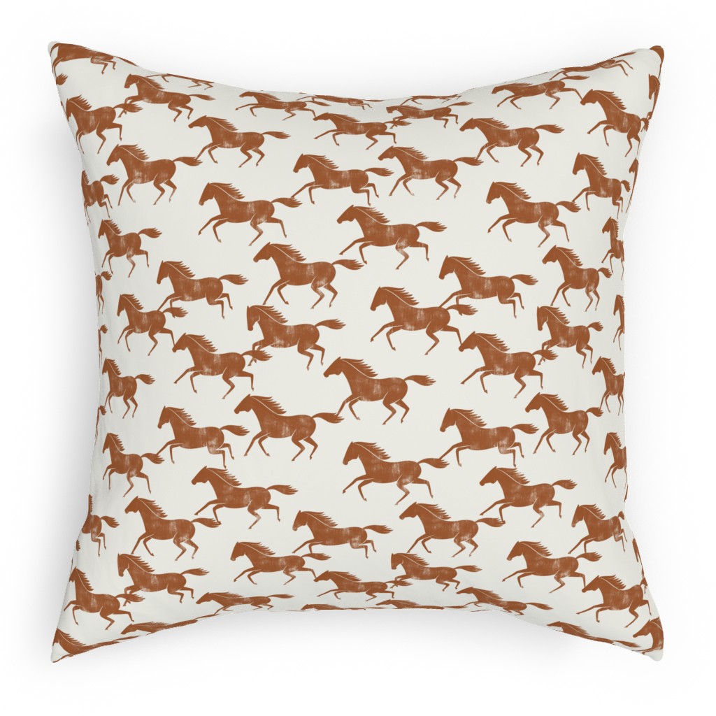 Wild Horses - Ginger on Cream Pillow, Woven, Black, 18x18, Single Sided, Brown, Brown
