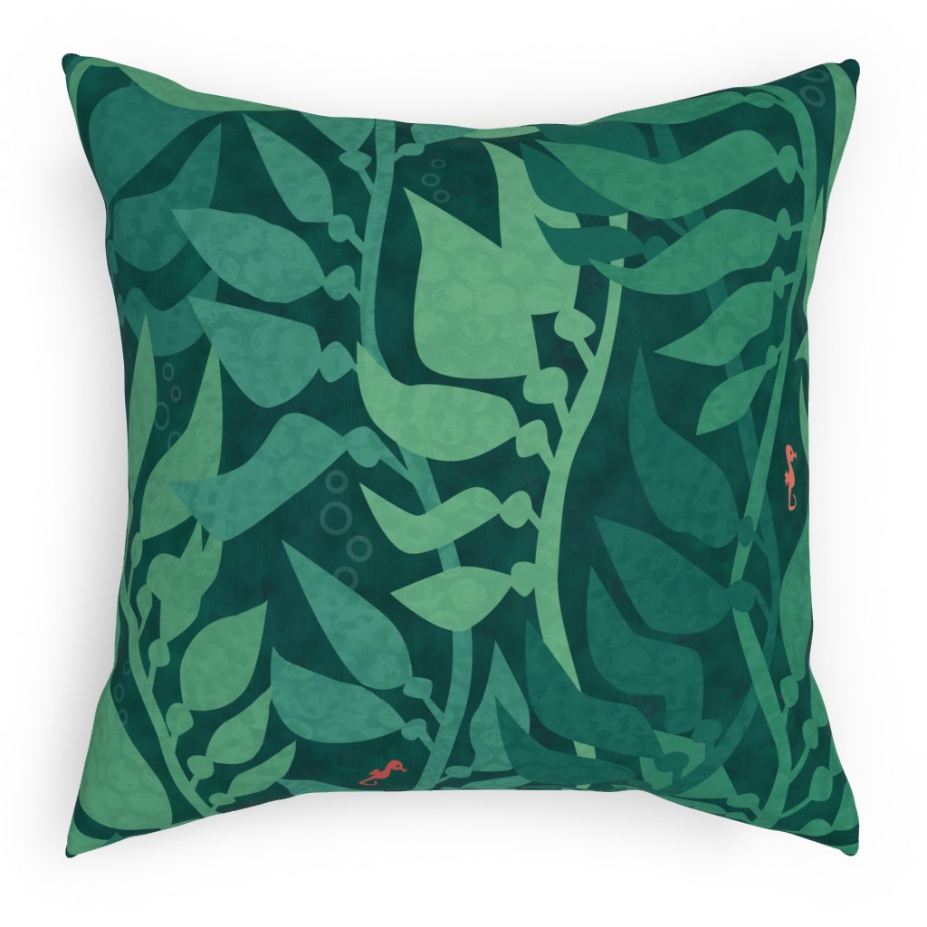 Mermaid Wonderland Kelp - Green Pillow, Woven, Black, 18x18, Single Sided, Green