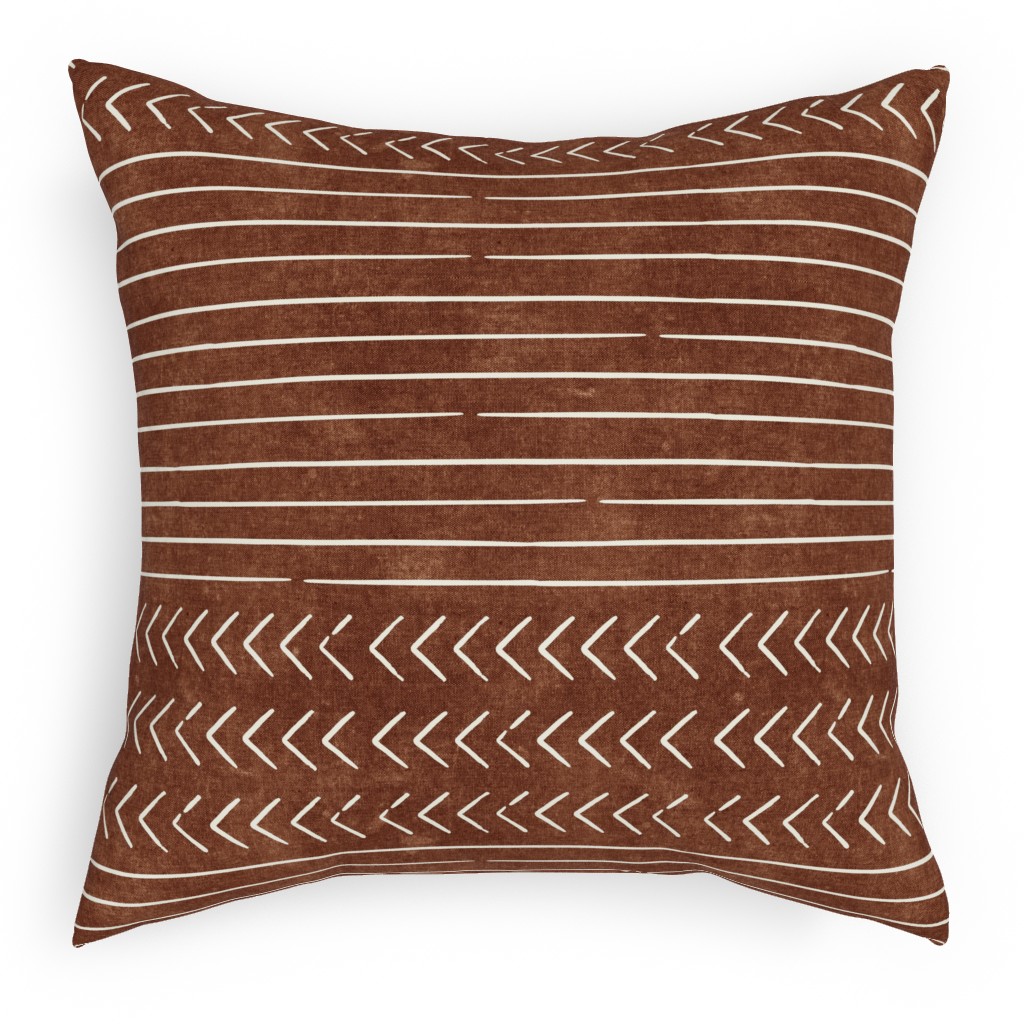 Arrow Stripes Mud Cloth Modern Pillow, Woven, Black, 18x18, Single Sided, Brown, Chestnut