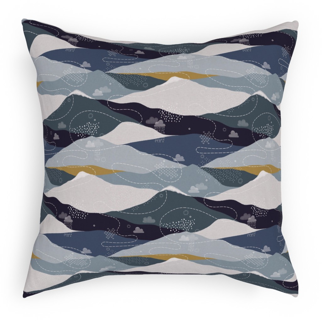 Ever Blue Mountains - Multi Pillow, Woven, Black, 18x18, Single Sided, Blue