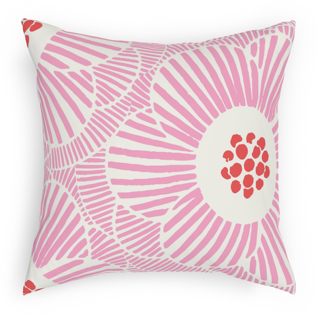 Camellia Pillow, Woven, Black, 18x18, Single Sided, Pink