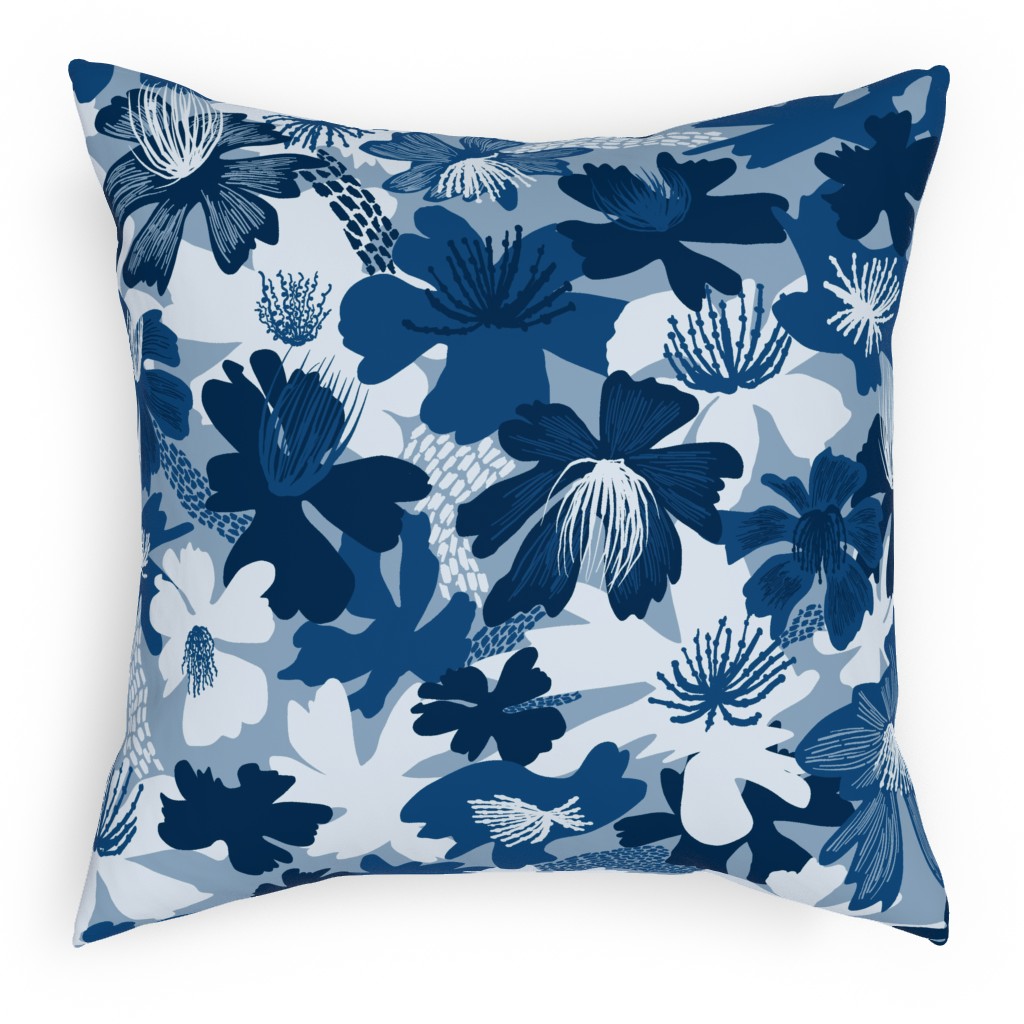 Barely Blue Floral Pillow, Woven, Black, 18x18, Single Sided, Blue, True Blue