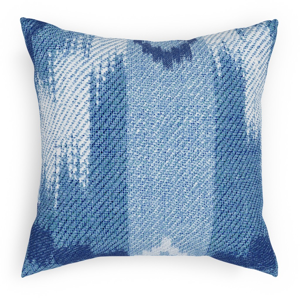 Blue Ikat Pillow, Woven, Black, 18x18, Single Sided, Blue