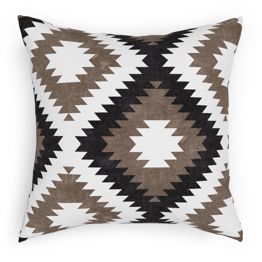 Tribal Southwest Boho Pillow, Woven, Black, 18x18, Single Sided, Brown, White