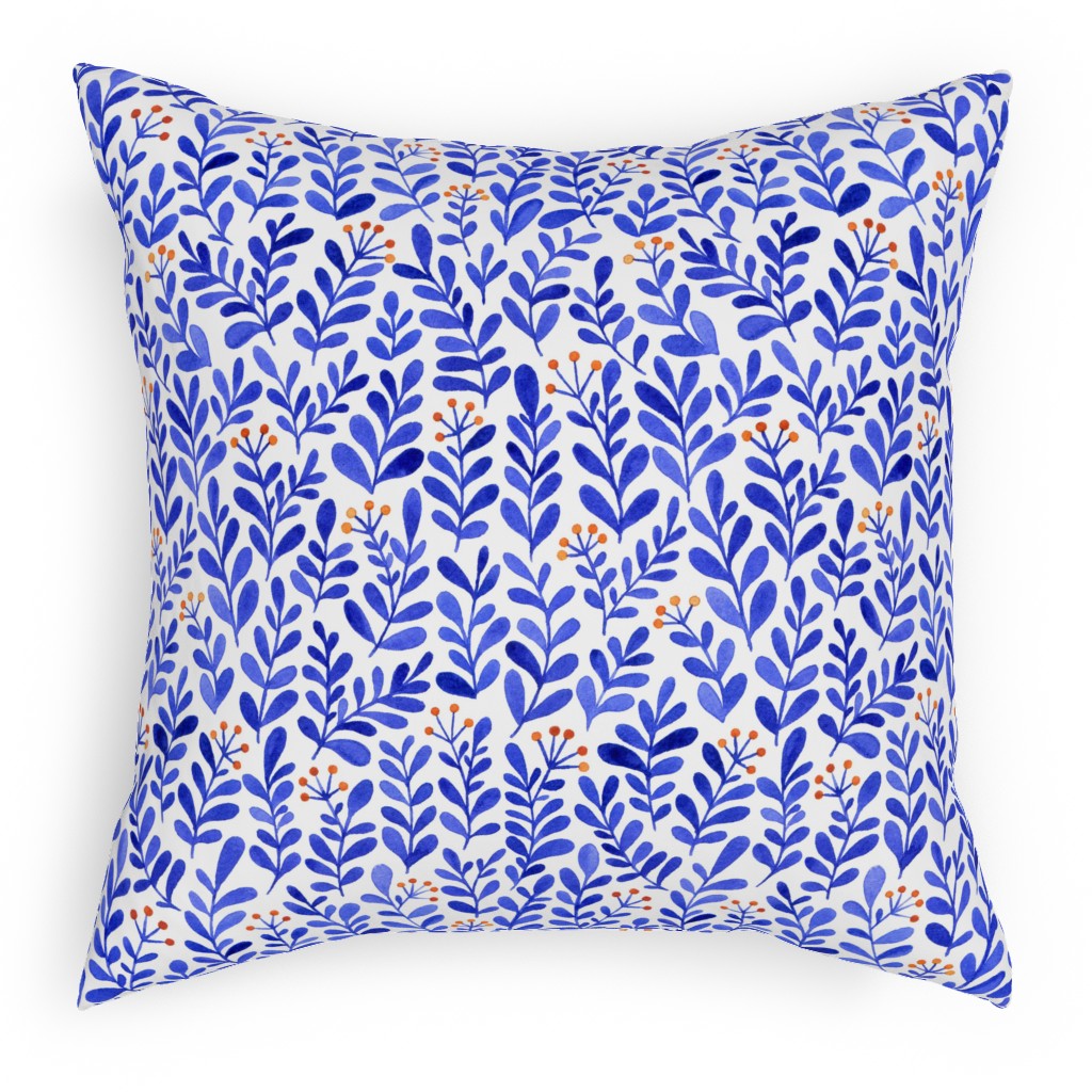 Leaves - Blue Pillow, Woven, Black, 18x18, Single Sided, Blue