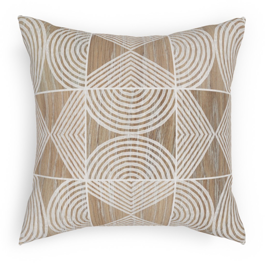 Boho Tribal Woodcut Geometric Shapes Pillow, Woven, Black, 18x18, Single Sided, Beige