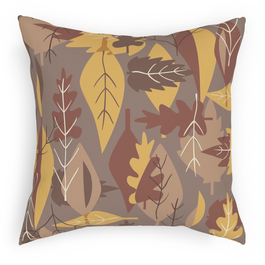 Leaf Pile Pillow, Woven, Black, 18x18, Single Sided, Brown, Brown