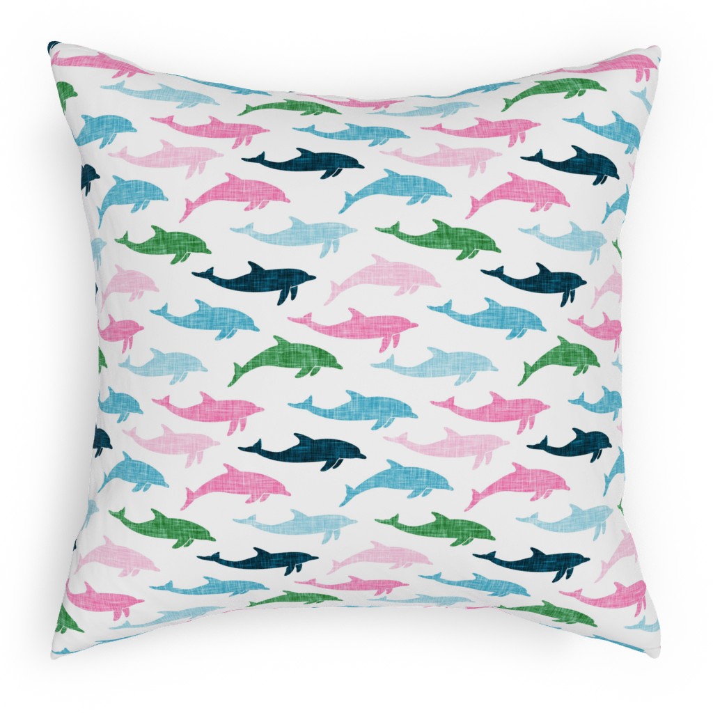 Dolphins Pillow, Woven, Black, 18x18, Single Sided, Multicolor, Bubblegum