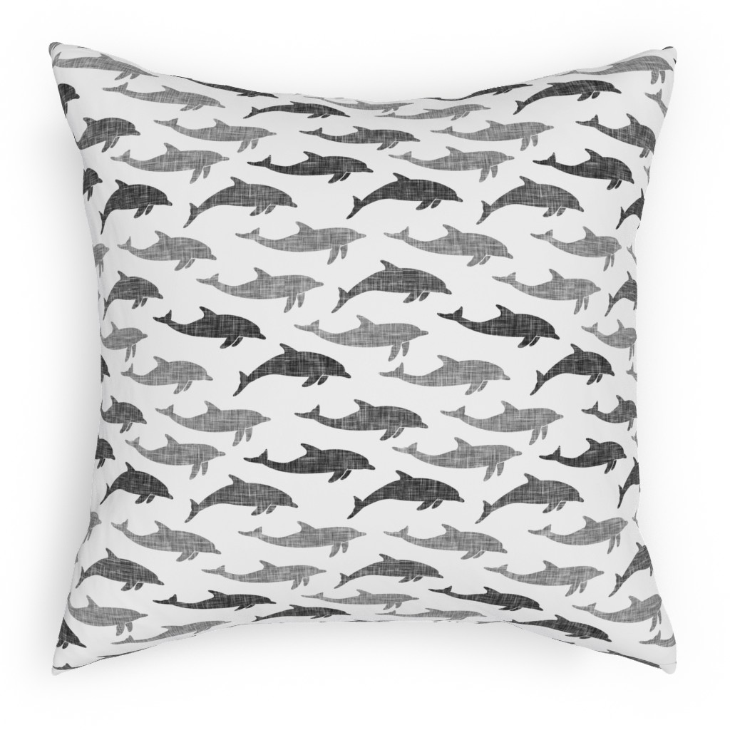 Dolphins Pillow, Woven, Black, 18x18, Single Sided, Gray