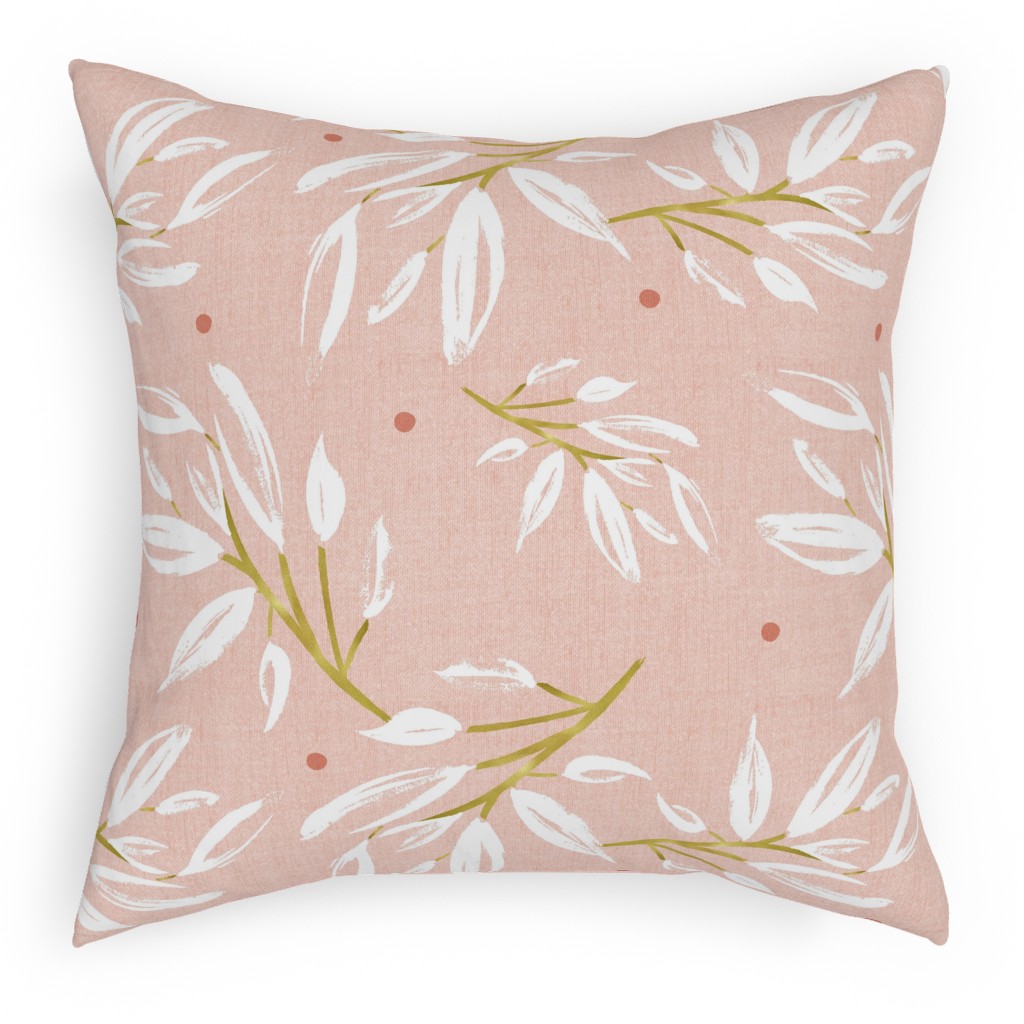 Zen - Gilded Leaves - Blush Pink Large Pillow, Woven, Black, 18x18, Single Sided, Pink