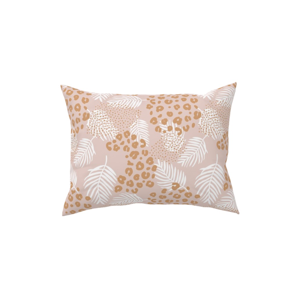 Palm Leaves and Animal Panther Spots - Beige Pillow, Woven, Black, 12x16, Single Sided, Pink