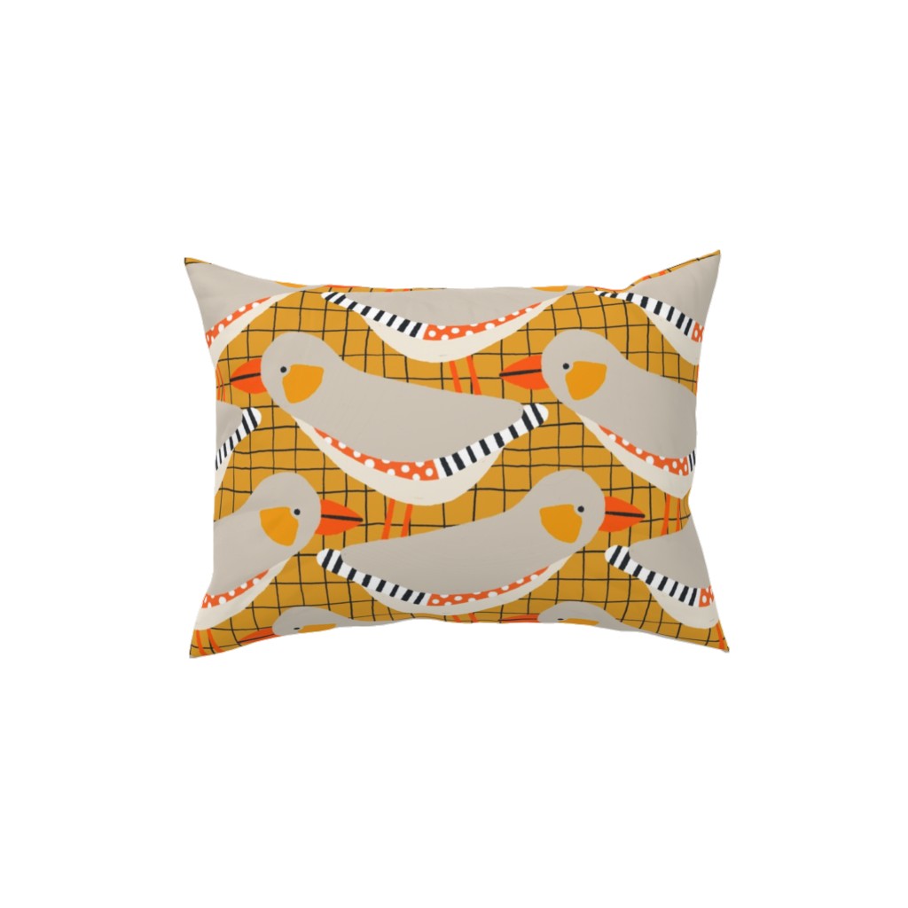 Zebra Finch - Gold Pillow, Woven, Black, 12x16, Single Sided, Orange, Orange