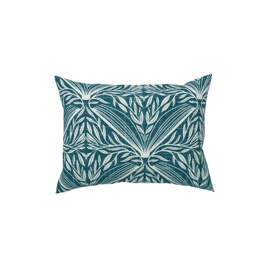 Literary Damask in Teal Pillow, Woven, Black, 12x16, Single Sided, Blue
