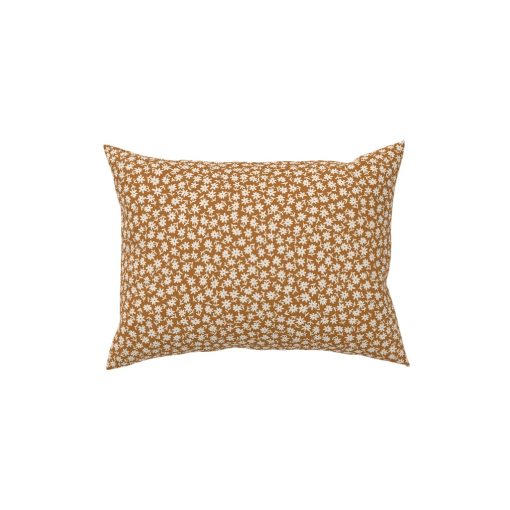 Ditsy Floral - Cream on Golden Mustard Brown Pillow, Woven, Black, 12x16, Single Sided, Brown
