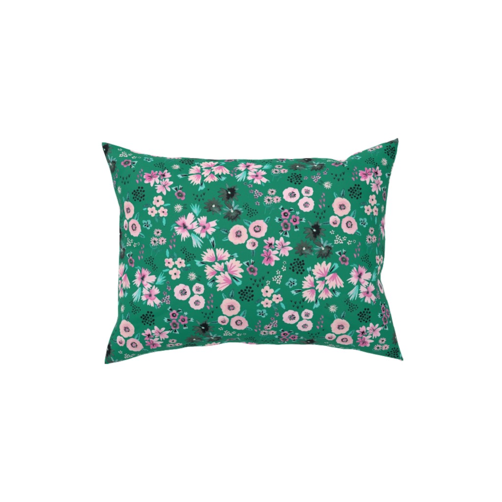 Artful Little Flowers - Green Pillow, Woven, Black, 12x16, Single Sided, Green, Classic Green