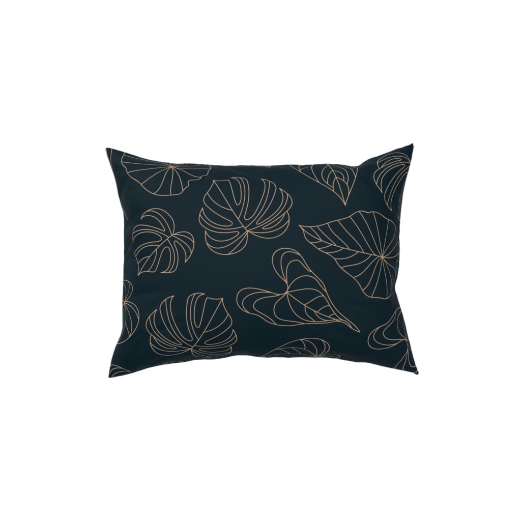 Minimalist Monstera Leaves - Dark Pillow, Woven, Black, 12x16, Single Sided, Blue, True Blue