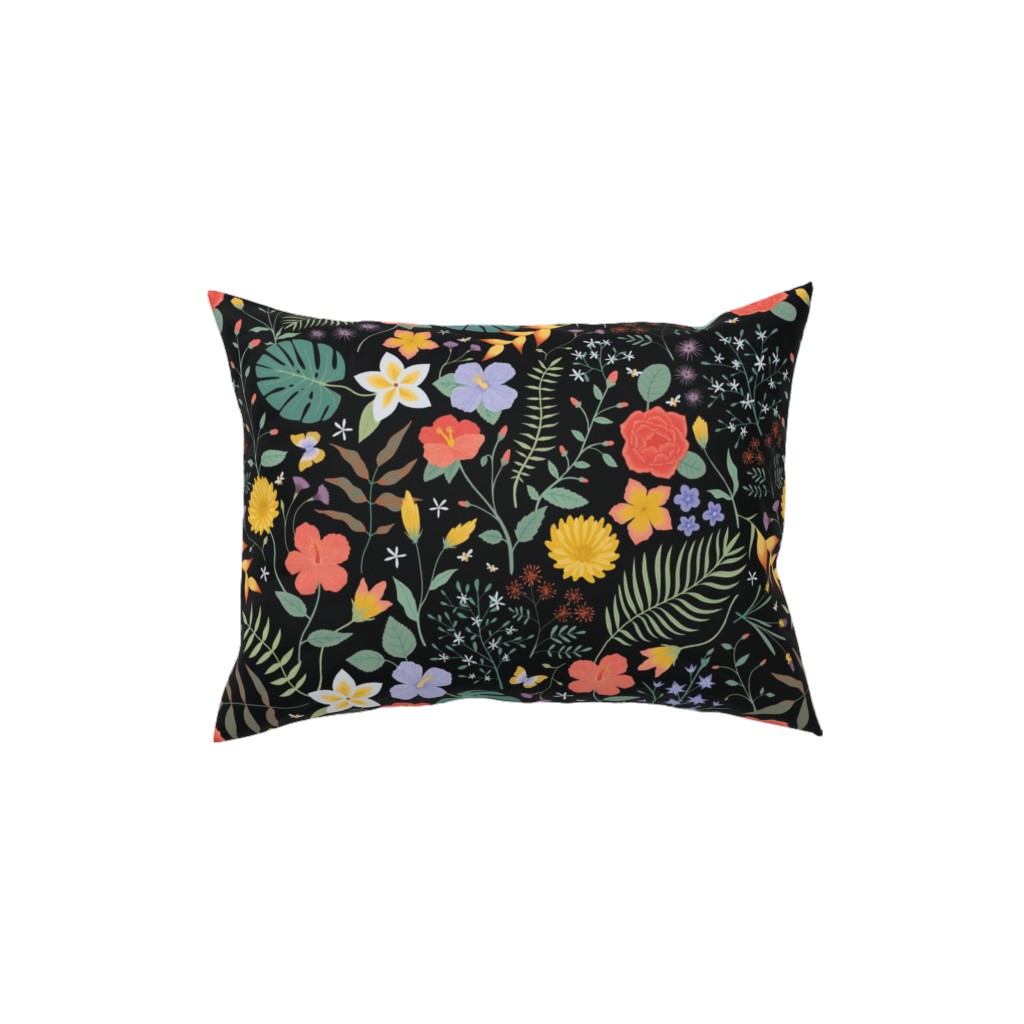 Hawaii Floral - Black Pillow, Woven, Black, 12x16, Single Sided, Multicolor