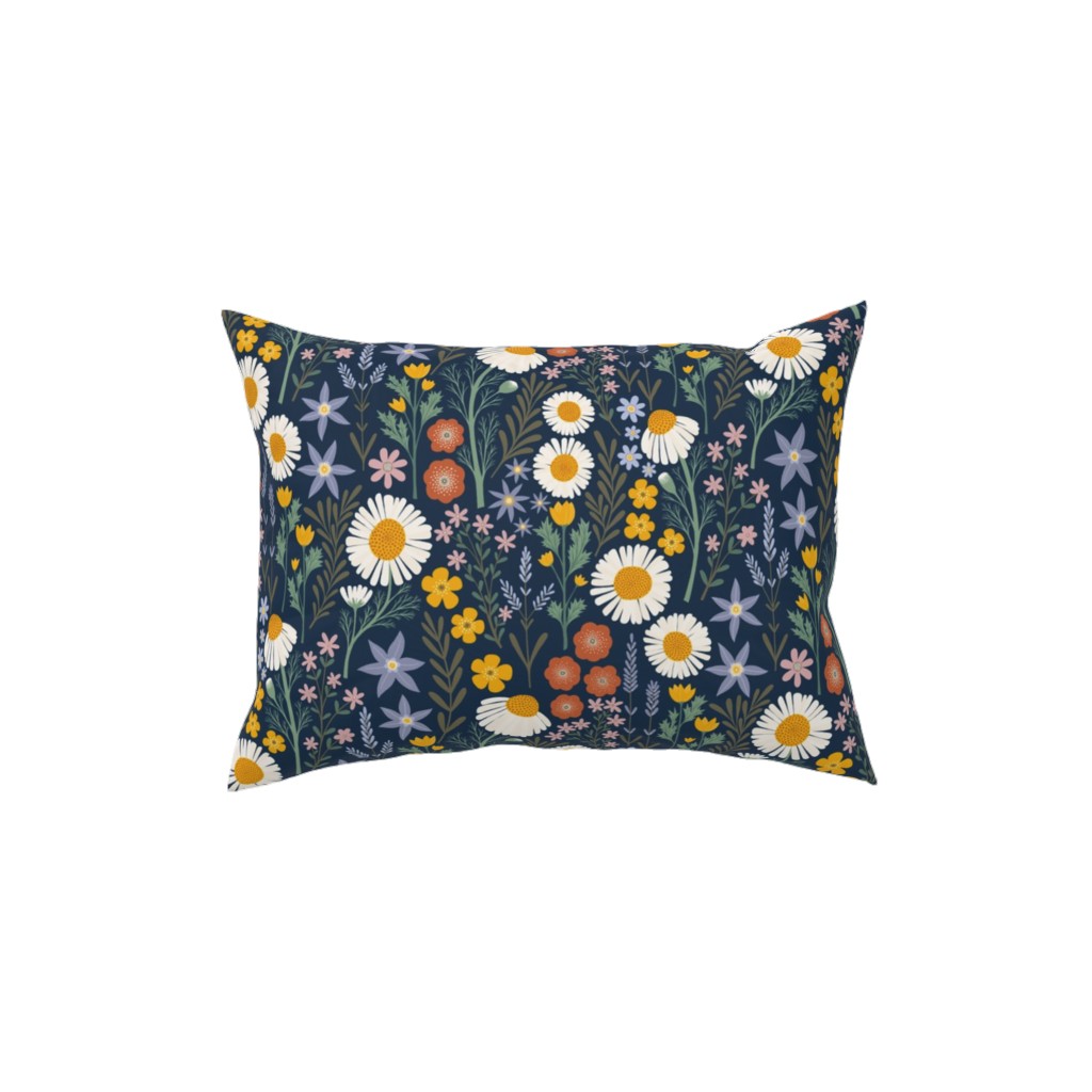 British Spring Meadow - Navy Pillow, Woven, Black, 12x16, Single Sided, Multicolor