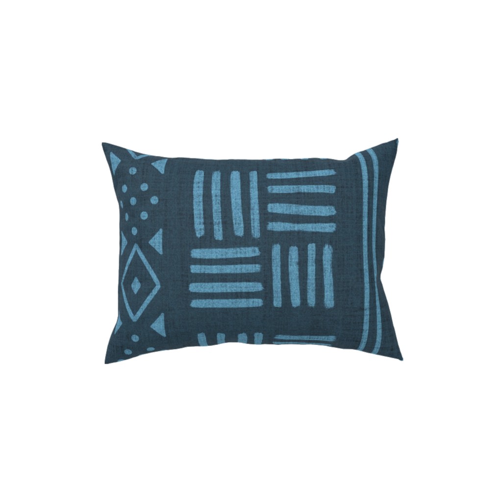 Mudcloth Geometric Motifs Pillow, Woven, Black, 12x16, Single Sided, Blue