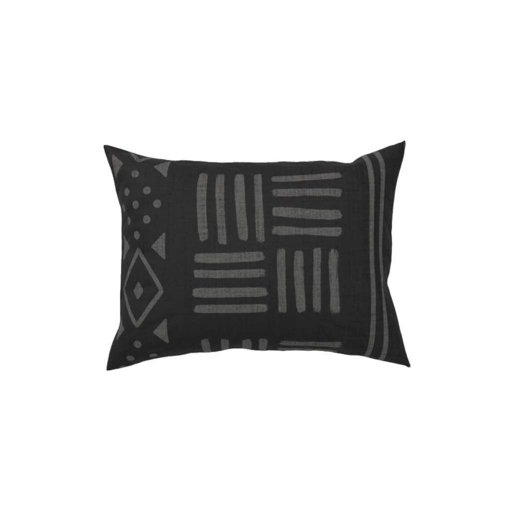 Mudcloth Geometric Motifs Pillow, Woven, Black, 12x16, Single Sided, Gray