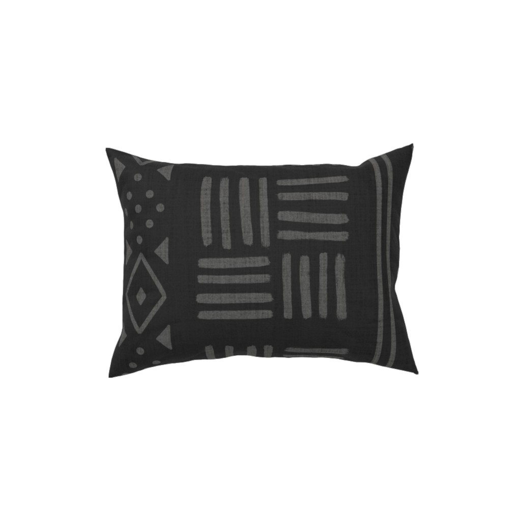 Mudcloth Geometric Motifs Pillow, Woven, Black, 12x16, Single Sided, Gray, Charcoal