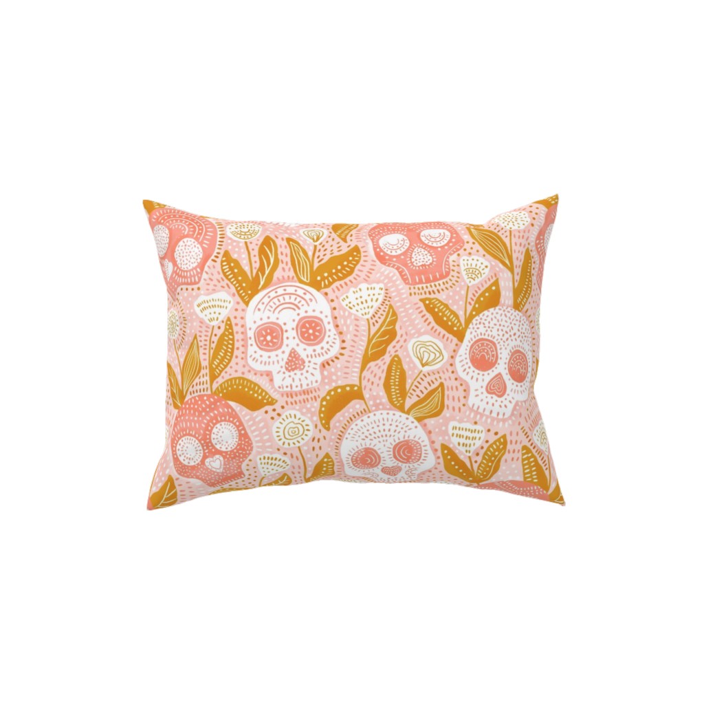 Halloween Skulls - Pastel Pillow, Woven, Black, 12x16, Single Sided, Pink, Bright Pink