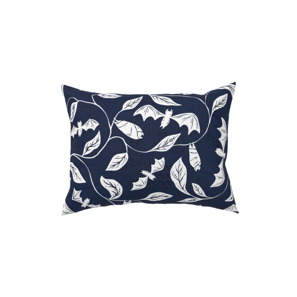 Bat Forest - White on Navy Pillow, Woven, Black, 12x16, Single Sided, Blue