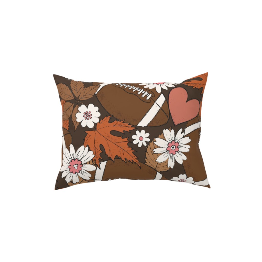 Football, Fall and Florals - Brown Pillow, Woven, Black, 12x16, Single Sided, Brown