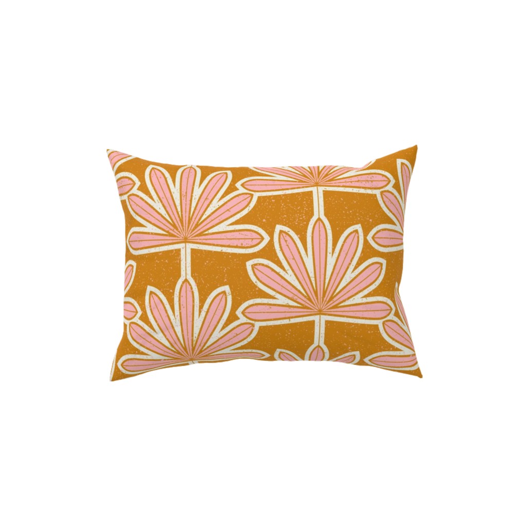 Mid Century Palm Leaf Pillow, Woven, Black, 12x16, Single Sided, Pink, Bright Pink