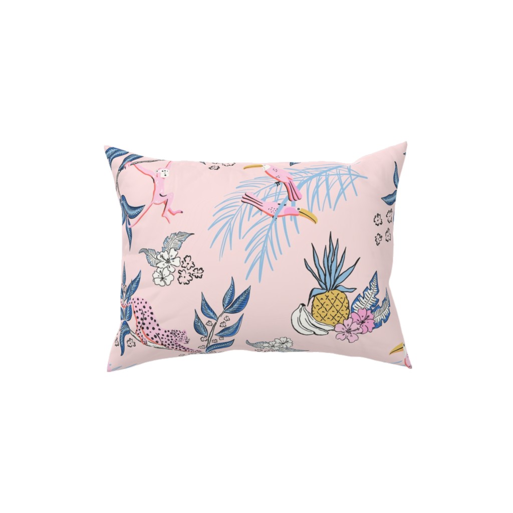 Jungle Toile - Pink Pillow, Woven, Black, 12x16, Single Sided, Pink