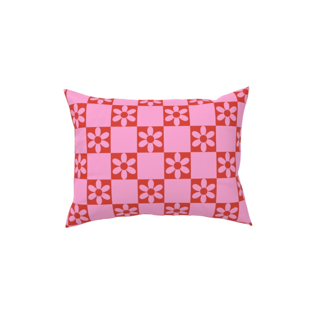 Daisy Checkerboard Pillow, Woven, Black, 12x16, Single Sided, Pink