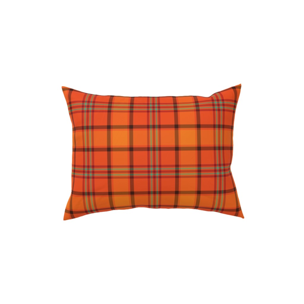 Orange With Black Plaid Pillow, Woven, Black, 12x16, Single Sided, Orange, Orange
