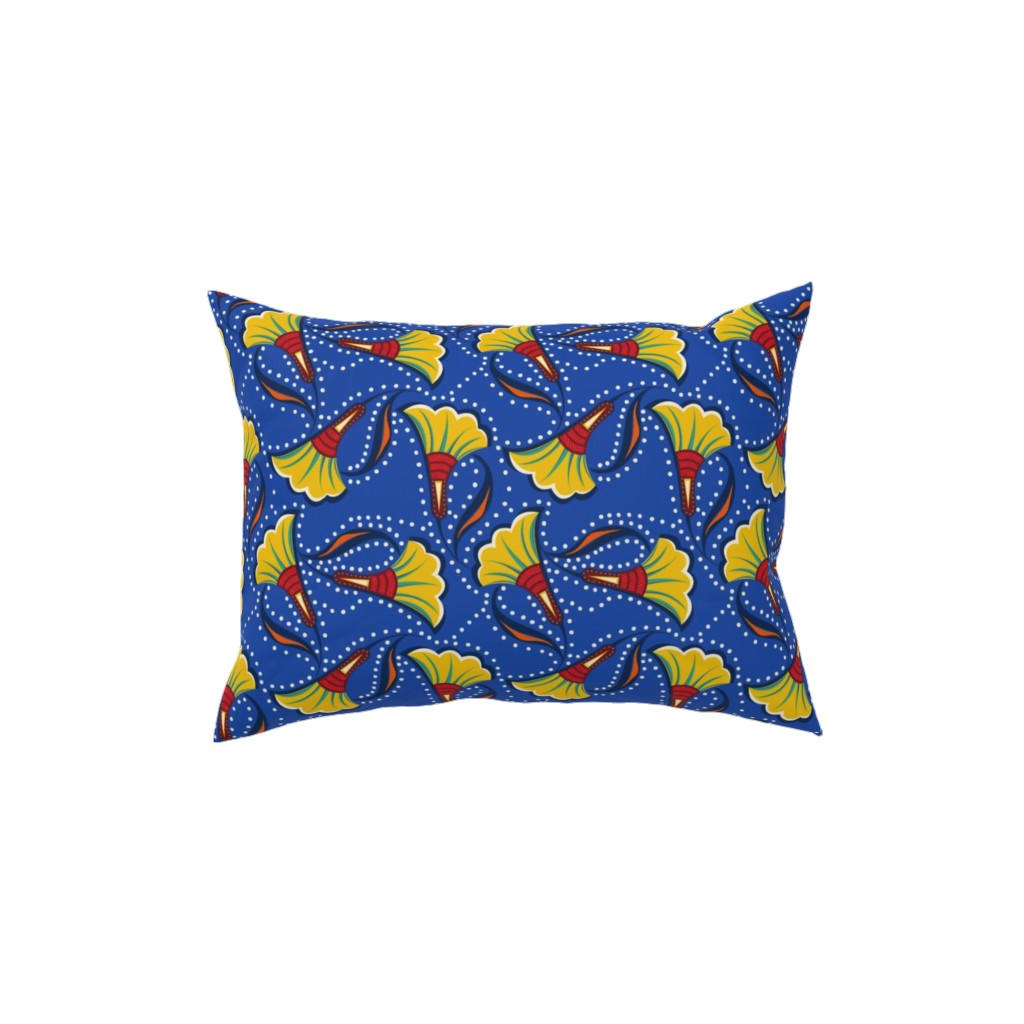 African Floral Pillow, Woven, Black, 12x16, Single Sided, Blue