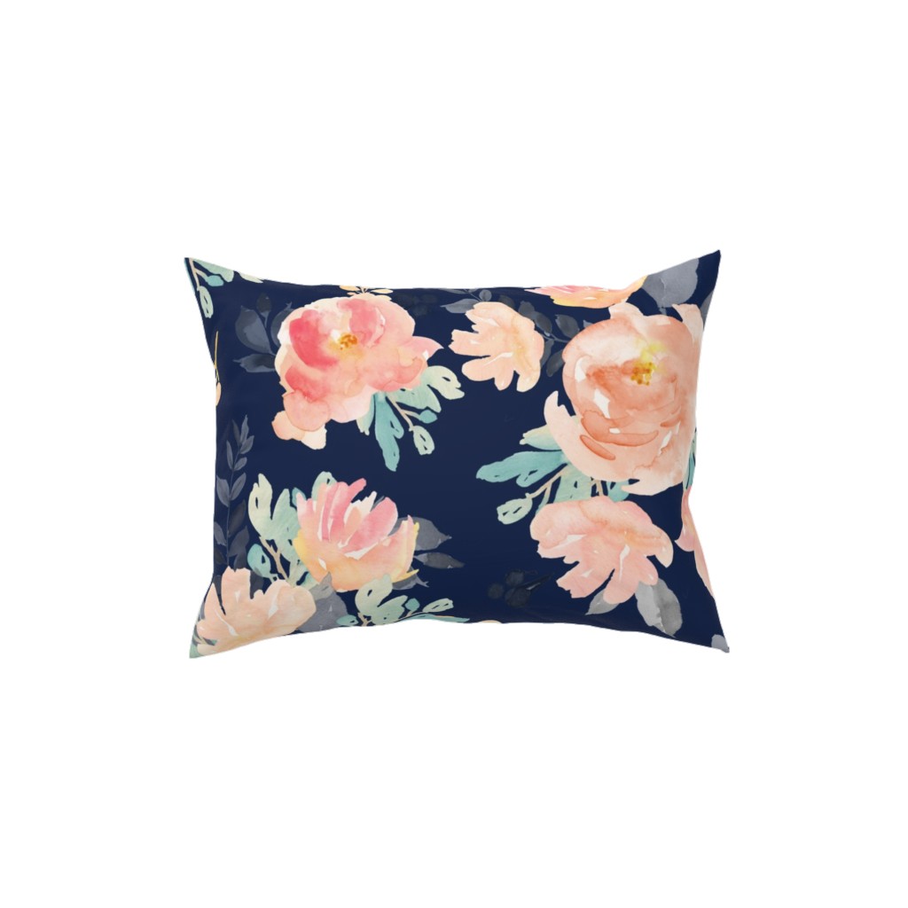Watercolor Florals Pillow, Woven, Black, 12x16, Single Sided, Multicolor