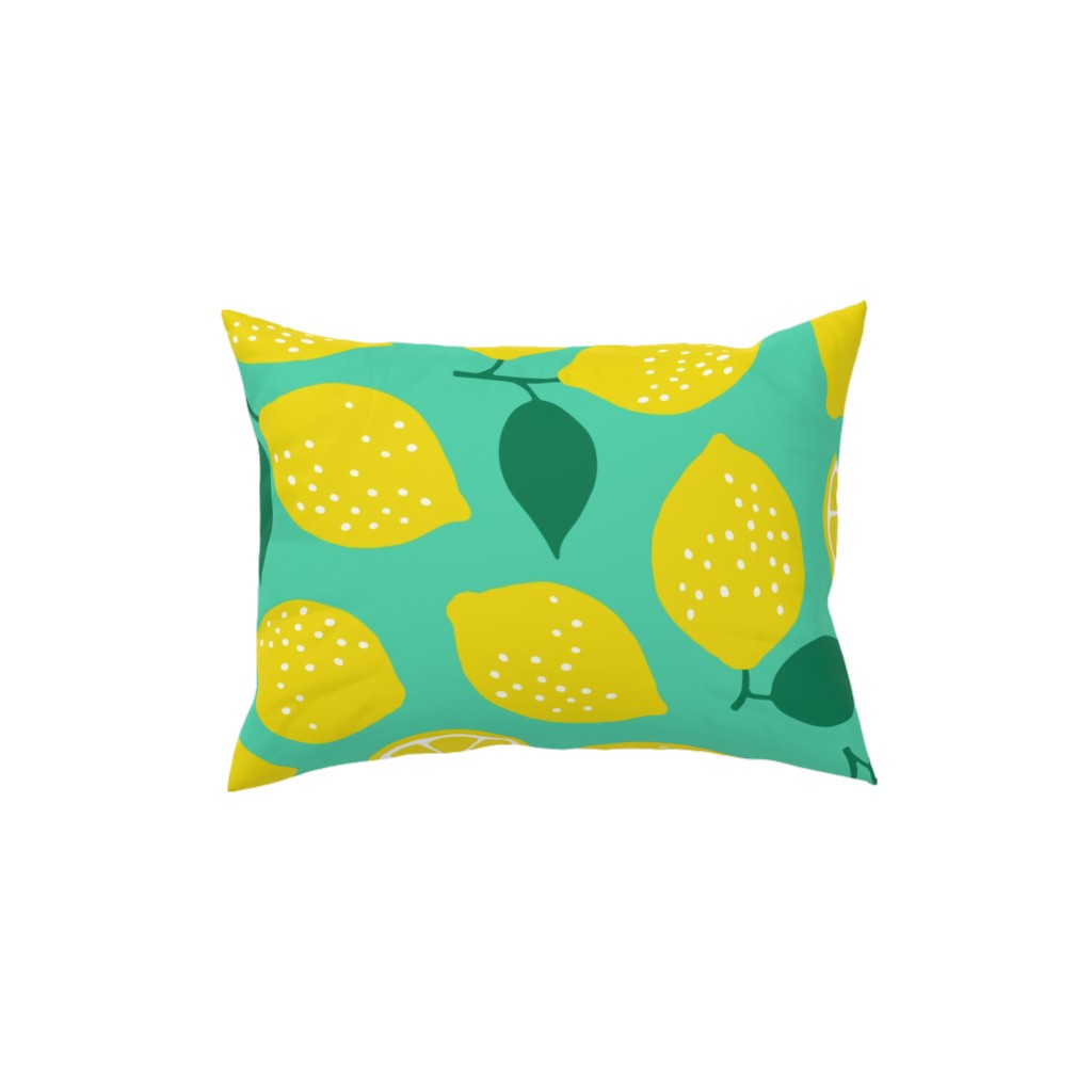 Summer Lemons - Mint Pillow, Woven, Black, 12x16, Single Sided, Yellow