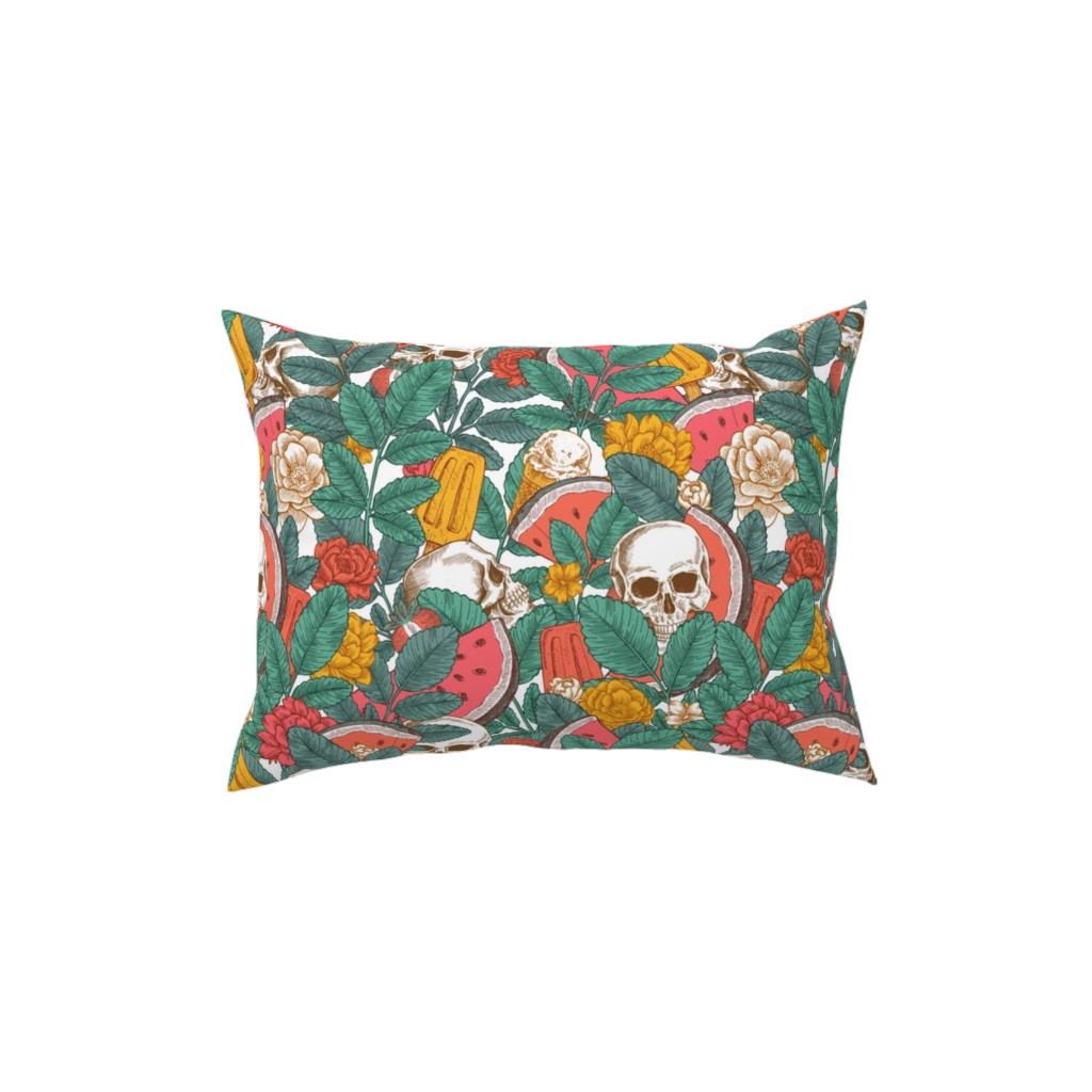 Summer Skull - Multi Pillow, Woven, Black, 12x16, Single Sided, Green