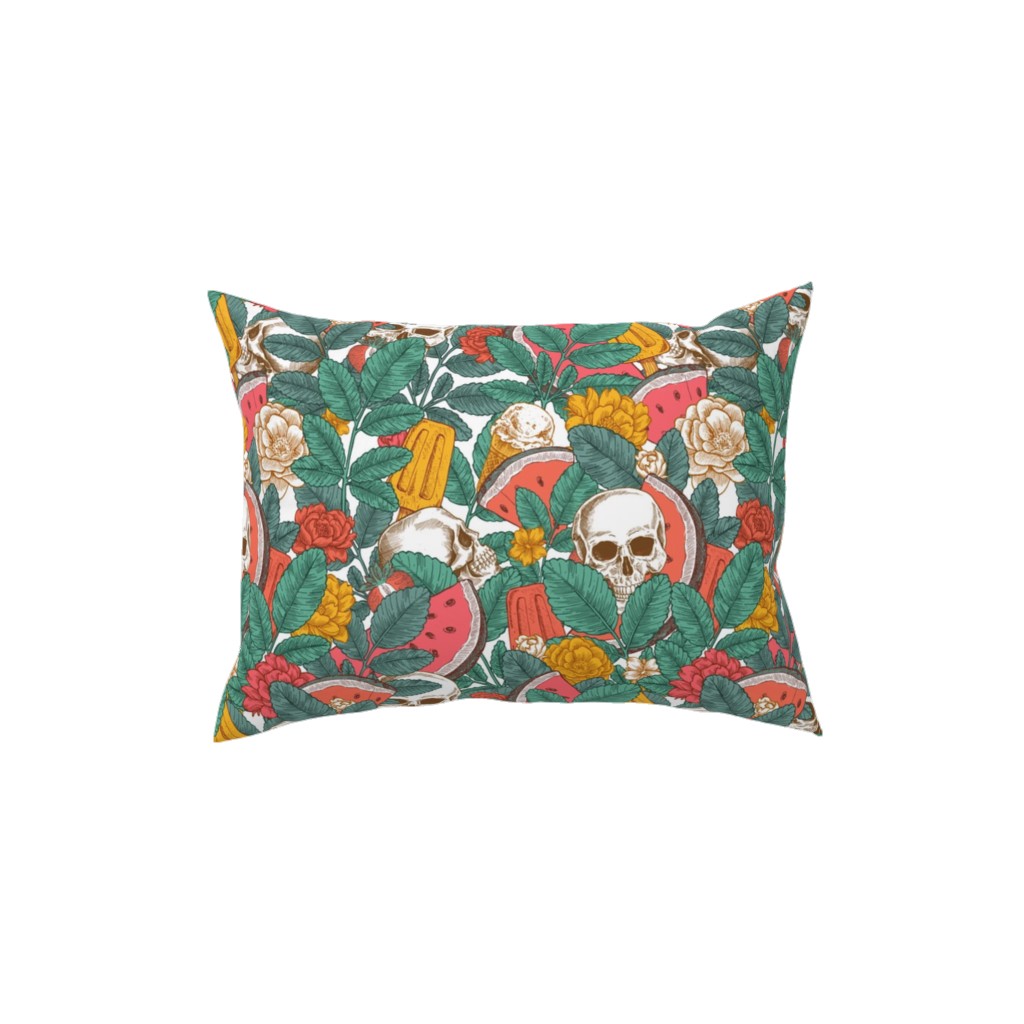 Summer Skull - Multi Pillow, Woven, Black, 12x16, Single Sided, Green, Classic Green