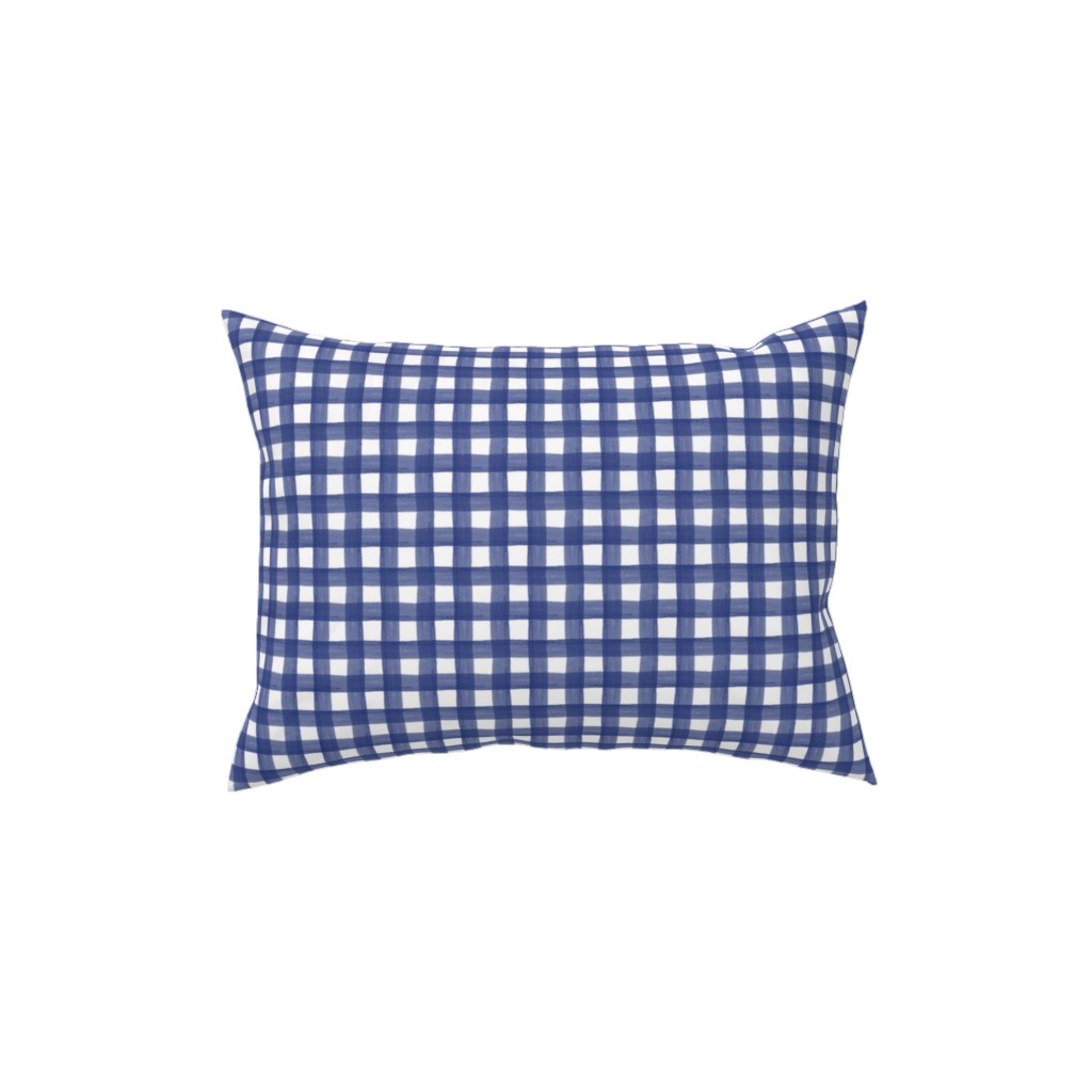 Watercolor Gingham - Navy Blue Pillow, Woven, Black, 12x16, Single Sided, Blue