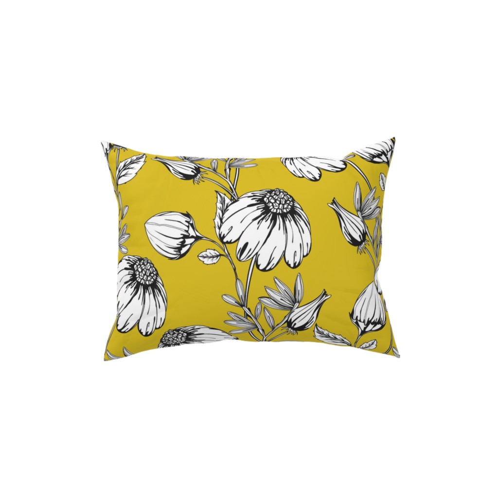 Bloom Floral - Yellow Pillow, Woven, Black, 12x16, Single Sided, Yellow