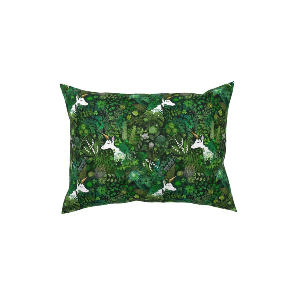Irish Unicorn in a Green Garden Pillow, Woven, Black, 12x16, Single Sided, Green, Classic Green