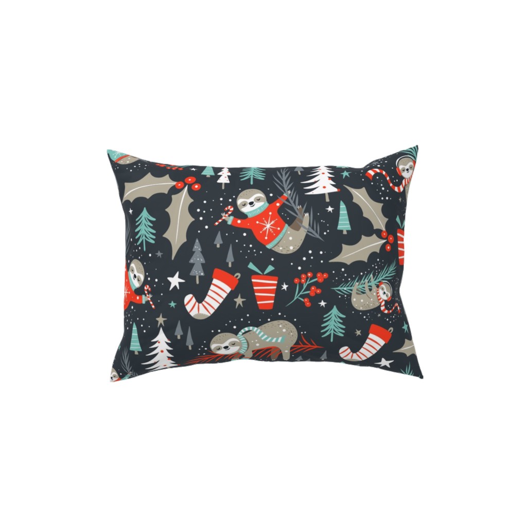 Slothy Holidays Pillow, Woven, Black, 12x16, Single Sided, Multicolor