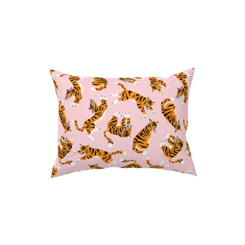 Tigers - Pink Pillow, Woven, Black, 12x16, Single Sided, Pink