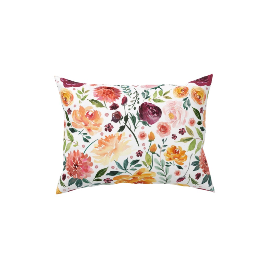 Orange Burgandy Floral Pillow, Woven, Black, 12x16, Single Sided, Multicolor