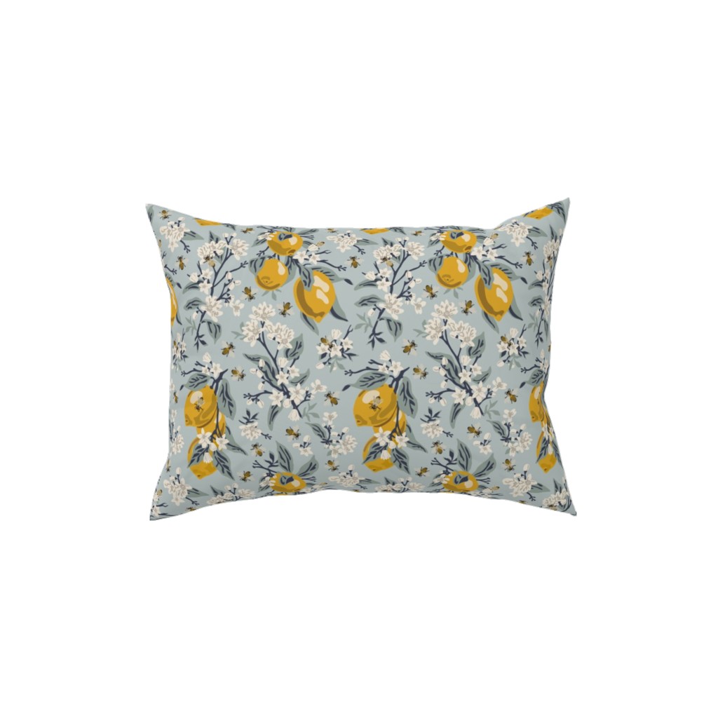 Bees, Blossoms & Lemons - Blue Pillow, Woven, Black, 12x16, Single Sided, Blue, True Blue