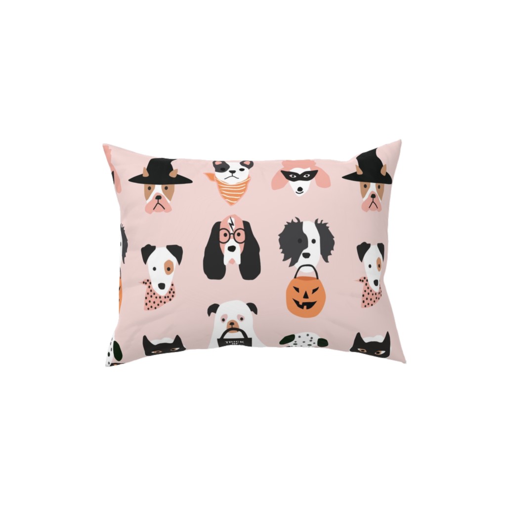 Halloween Puppies on Light Pink Pillow, Woven, Black, 12x16, Single Sided, Multicolor