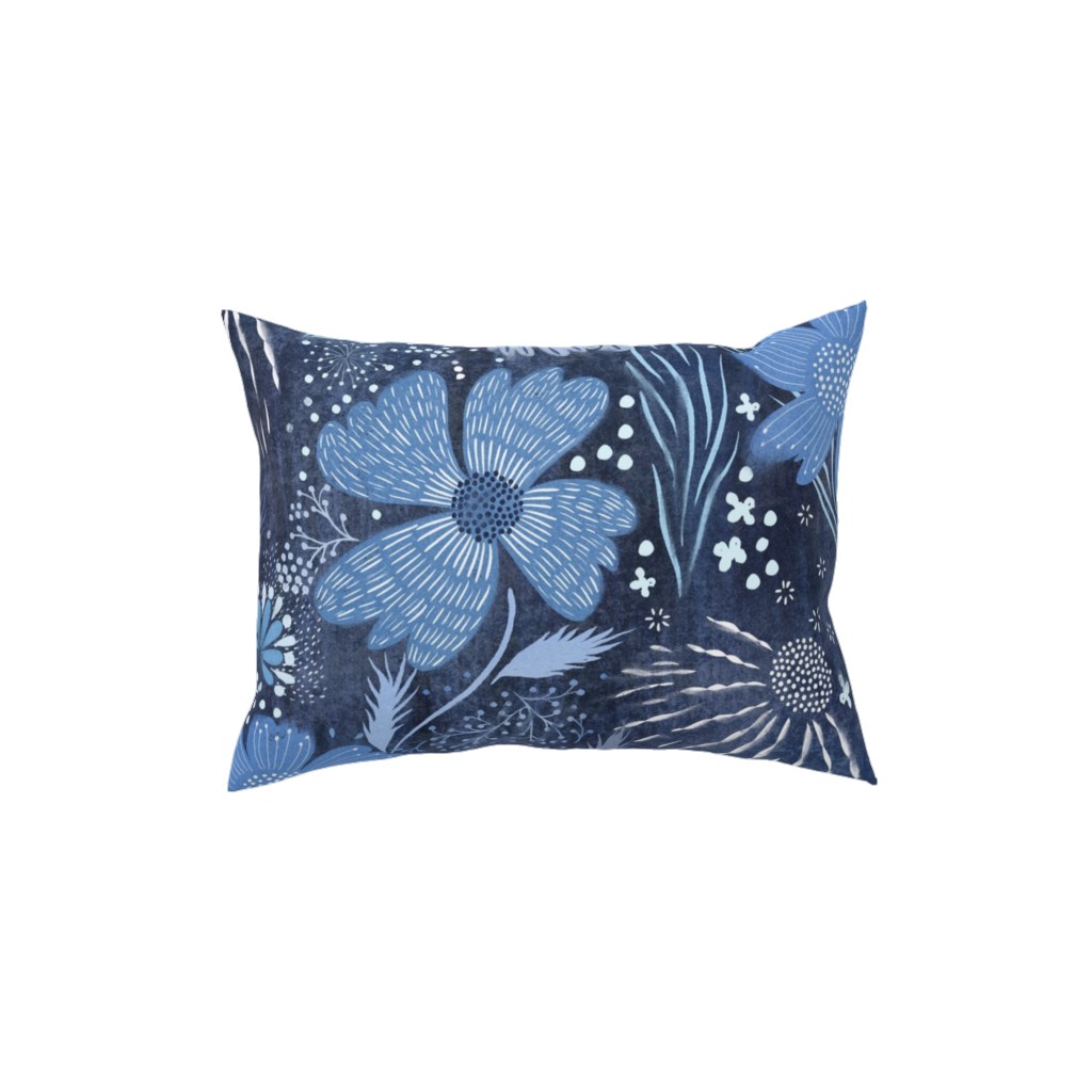 Shibori Flower Abundance - Blue Pillow, Woven, Black, 12x16, Single Sided, Blue