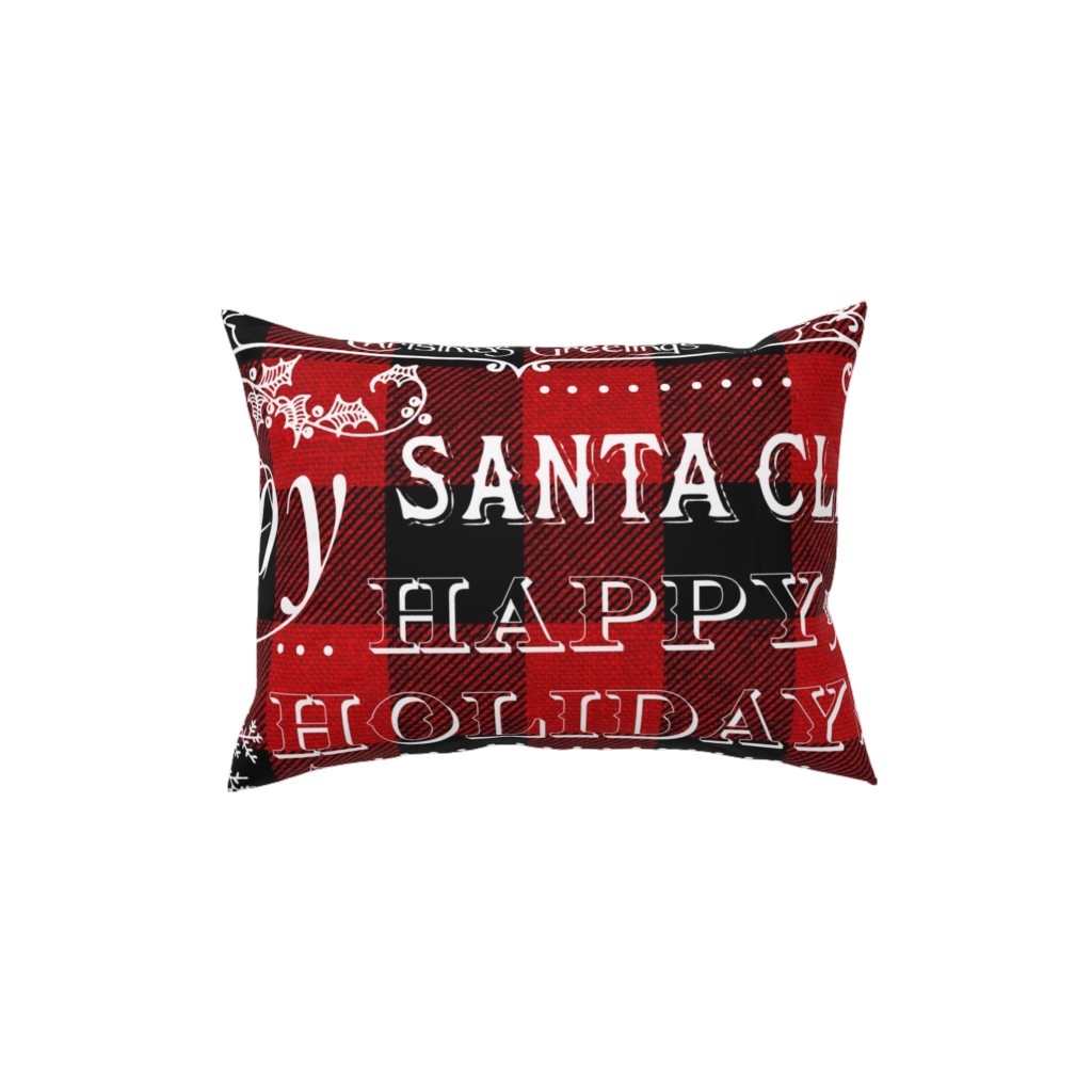 Buffalo Plaid Christmas Typography - Red and Black Pillow, Woven, Black, 12x16, Single Sided, Red, Red