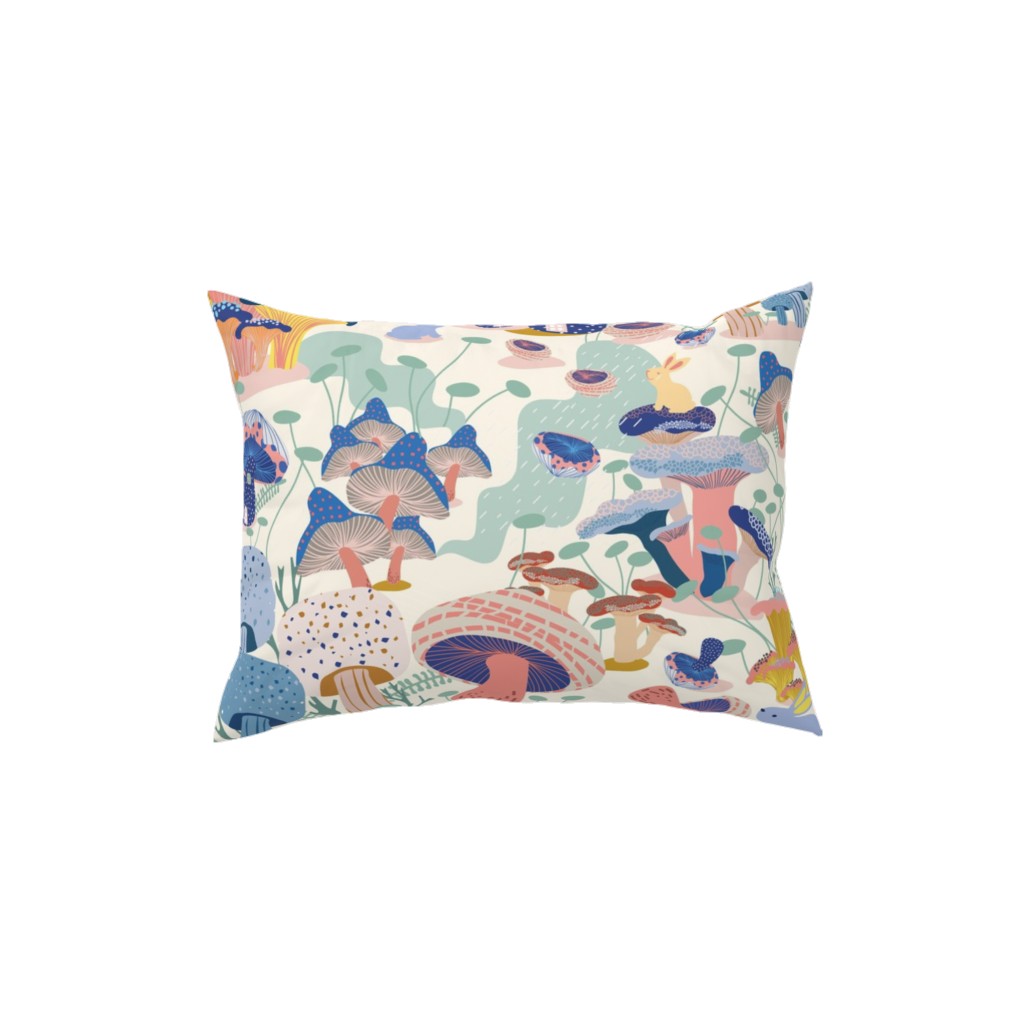 Whimsical Mushroom Village - Multi Pillow, Woven, Black, 12x16, Single Sided, Multicolor