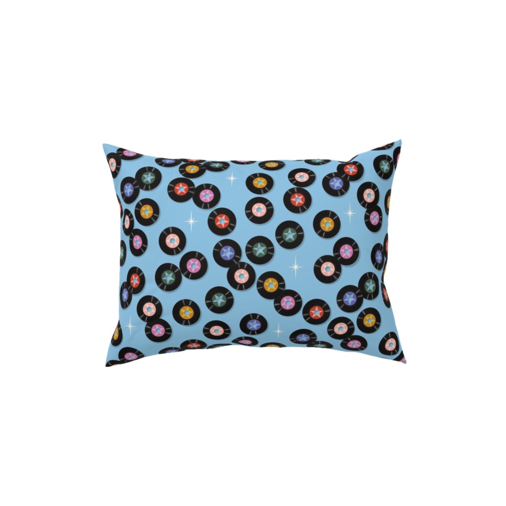 Pop Star Vintage Vinyl Records Pillow, Woven, Black, 12x16, Single Sided, Blue