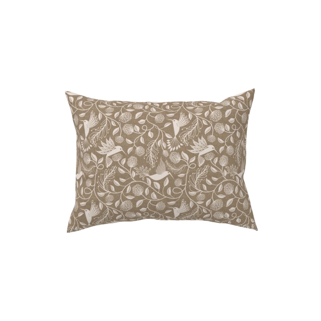 Papercutting Floral and Hummingbirds - Neutral Pillow, Woven, Black, 12x16, Single Sided, Beige